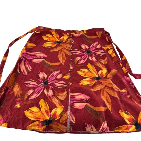 NYCC Floral Button-Front Skirt XL Red Orange Purple Linen Blend Tropical Maxi - Picture 10 of 16